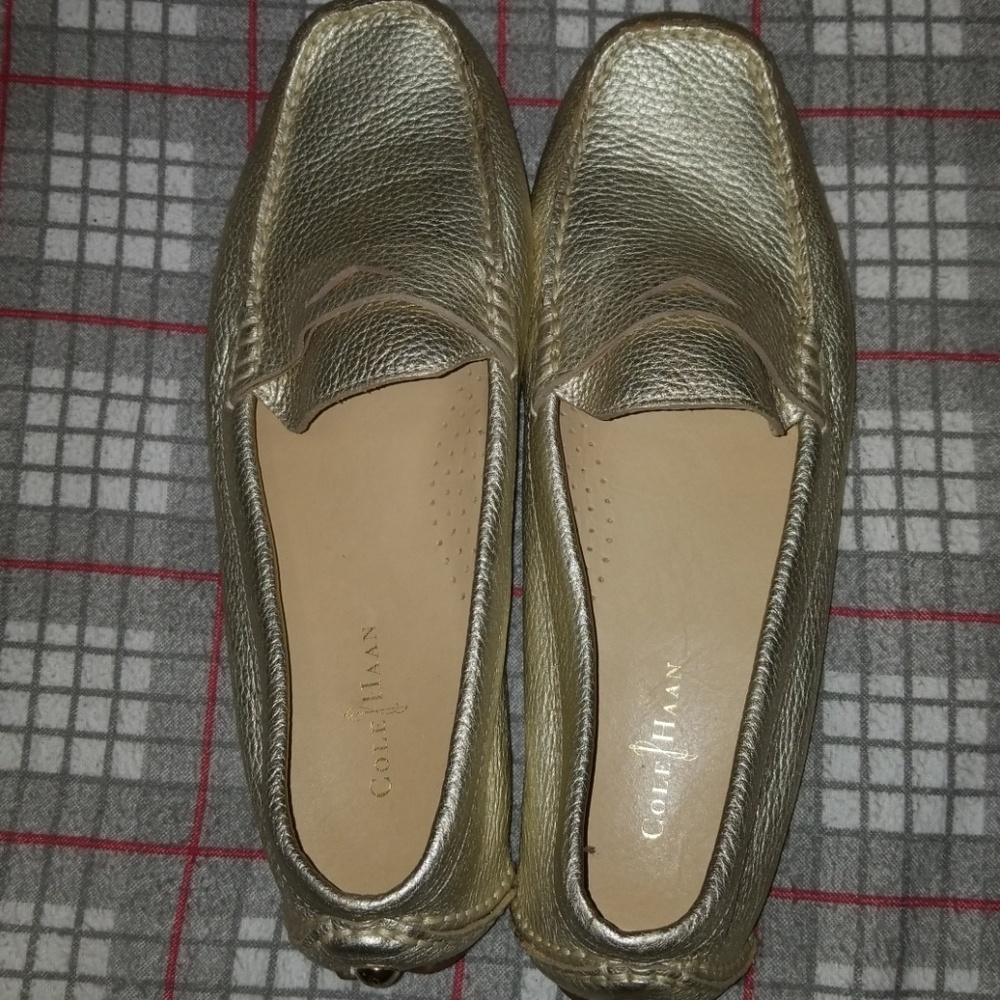 gold loafers
